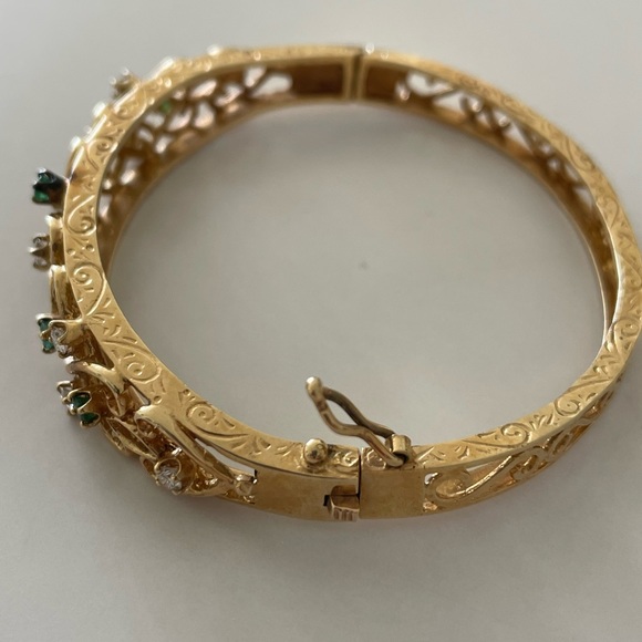 Antique 14 k gold emerald and diamond bracelet - Picture 5 of 16